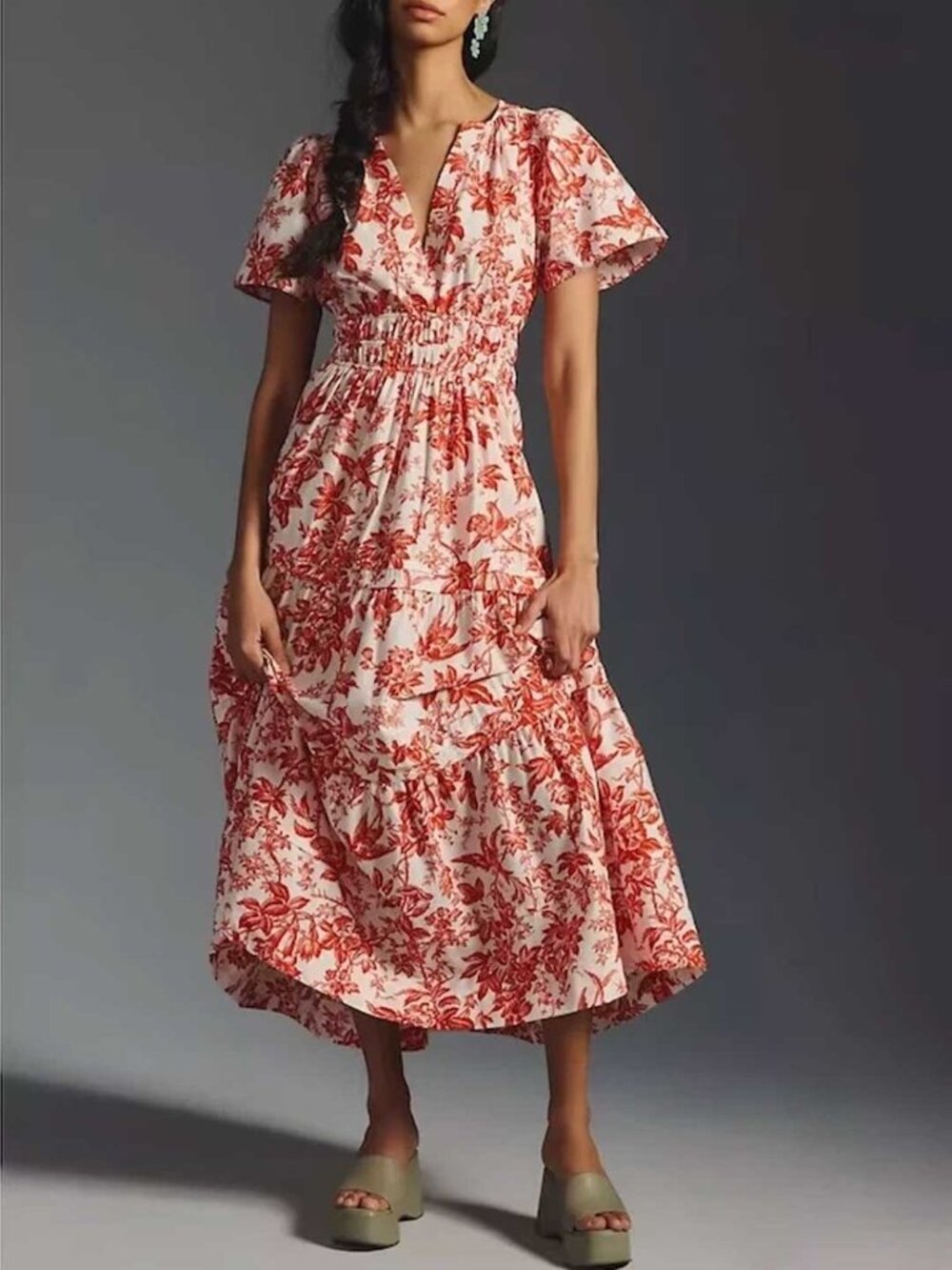 Anthropologie Somerset Maxi Dress in Coral Toile Floral Tiered Cotton Small - Picture 1 of 11
